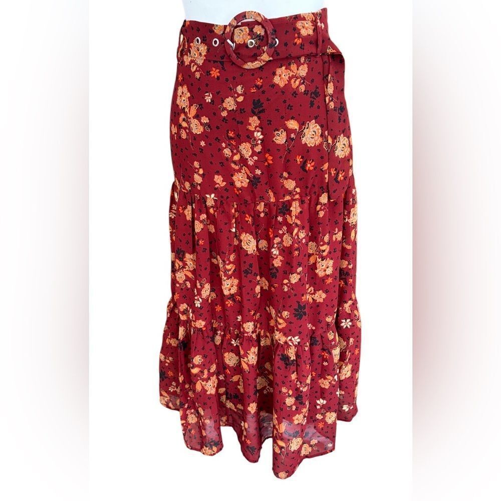 Live 4 Truth Floral Belted Maxi Skirt in Red and Orange Floral size L.